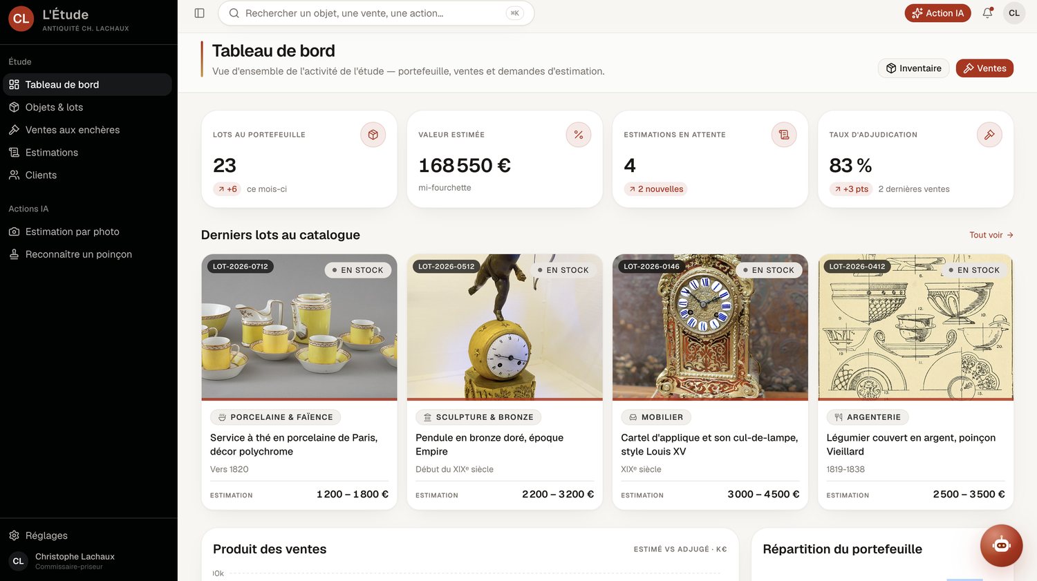 Interface du projet L'Étude Lachaux — Antiquités · ventes aux enchères