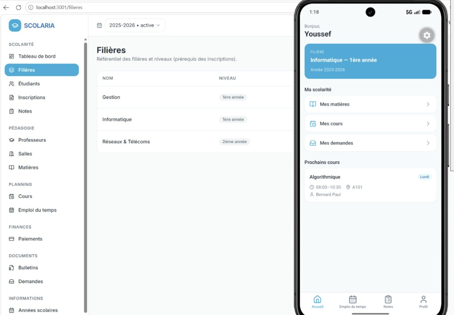 Interface du projet Scolaria — Éducation · établissements scolaires